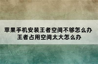 苹果手机安装王者空间不够怎么办 王者占用空间太大怎么办